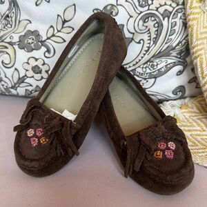 Stride Rite Keller pink beaded brown suede moccasin shoes size 9M